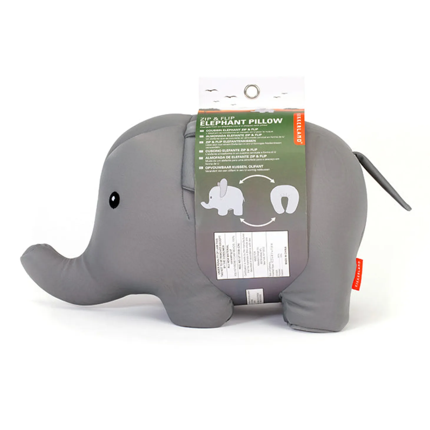 Elephant Zip & Flip Travel Pillow