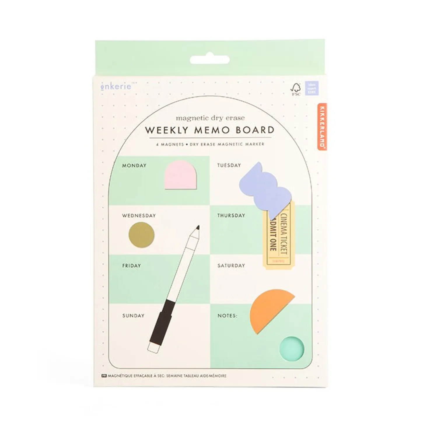 Inkerie Magnetic Dry Erase Weekly Memo Board