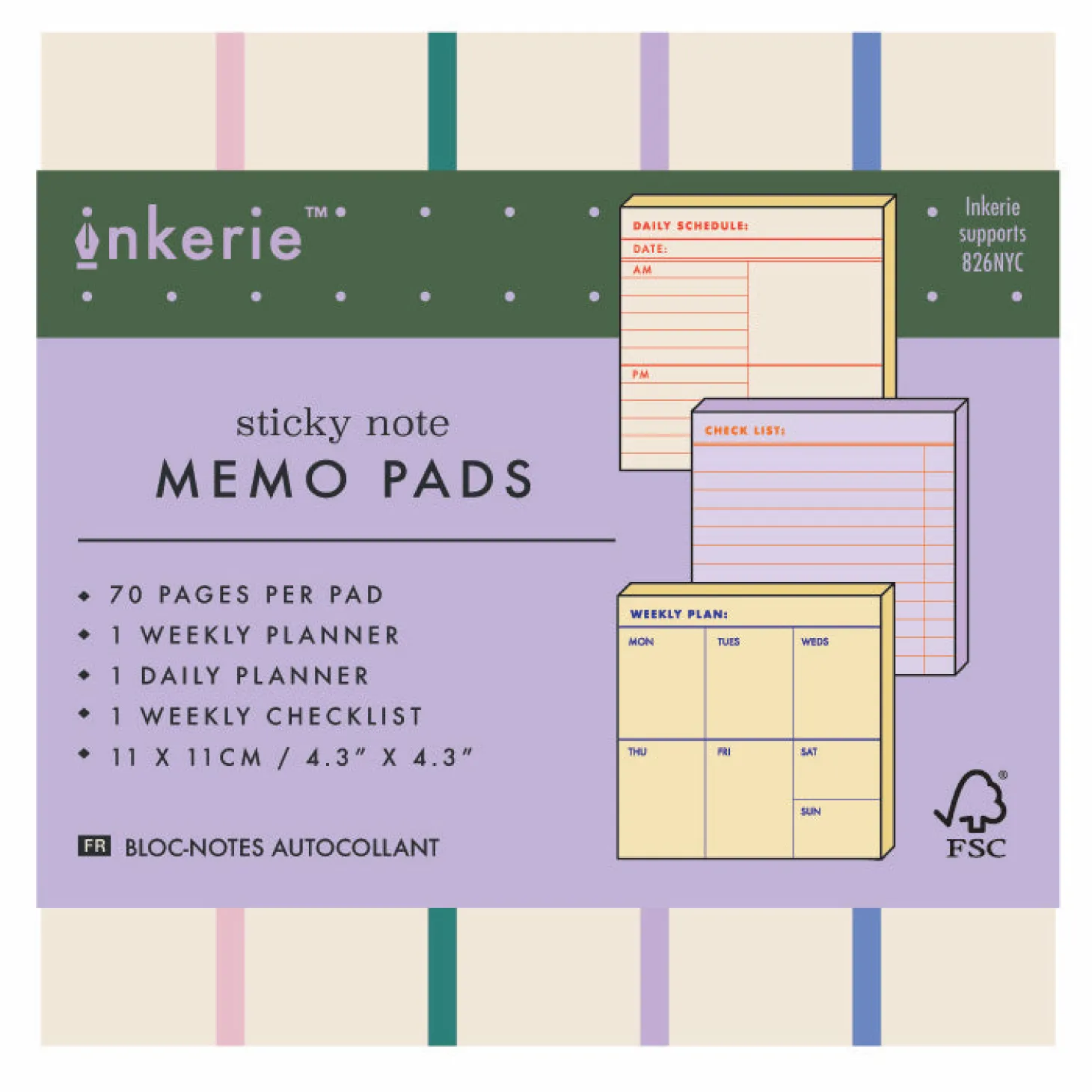 Inkerie Set of 3 Sticky Note Memo Pads